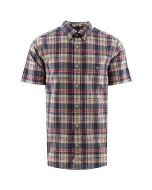 Regular Fit Checked Cotton Linen Short Sleeve Shirt di Gant in Gray da Uomo
