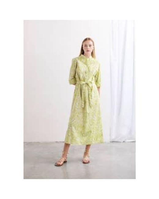 Whyci White Floral Print Button Up Tie Waist Dress 2034 Lime 10
