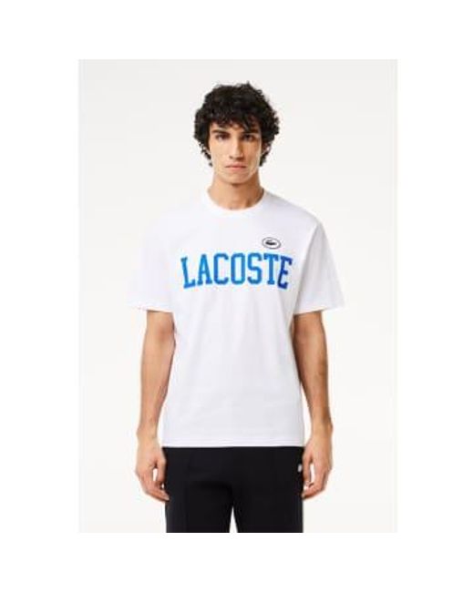 Lacoste White Cotton Contrast Print And Badge T 3 for men