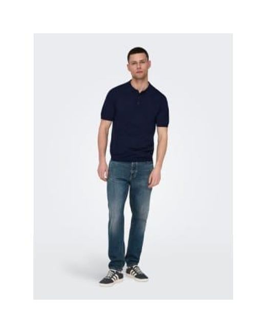 Only & Sons Blue Only And Sons Knitted S/s Polo for men