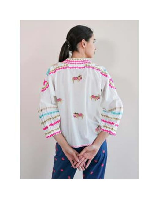 Nimo With Love White Magnolia Blouse Donkey Embroidery On Size Small