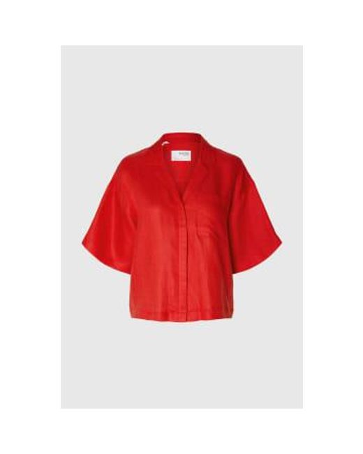 SELECTED Red Flame Scarlet Lyra Boxy Linen Shirt / 34