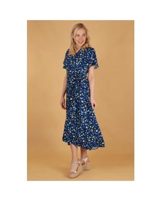 MSH Blue Abstract Leopard Print Short Sleeve Midi Wrap Dress