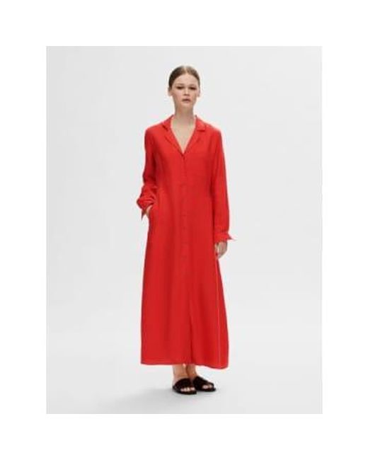 SELECTED Red Lyra Maxi Shirt Dress Flame Scarlet 34