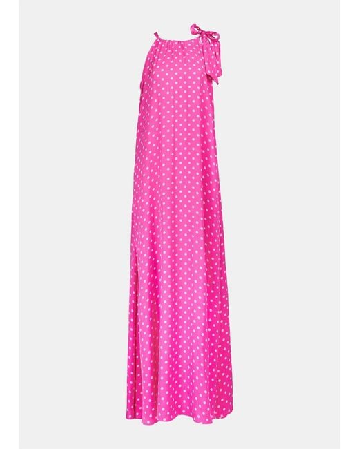 Essentiel Antwerp Vephane Maxi Dress In Neon Pink And White Dots