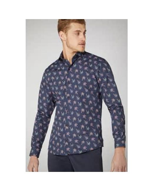 Remus Uomo Blue Palm Tree Design Long Sleeve Shirt for men