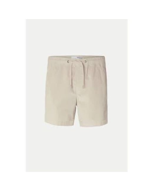 SELECTED Natural Fog Regular Jace Corduroy Shorts for men
