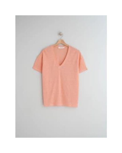 Camiseta color melocotón con cuello en v mezcla lino rs336 Indi & Cold de color Gray