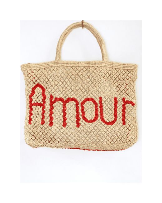 The Jacksons Pink Natural And Scarlet Amour Jute Bag