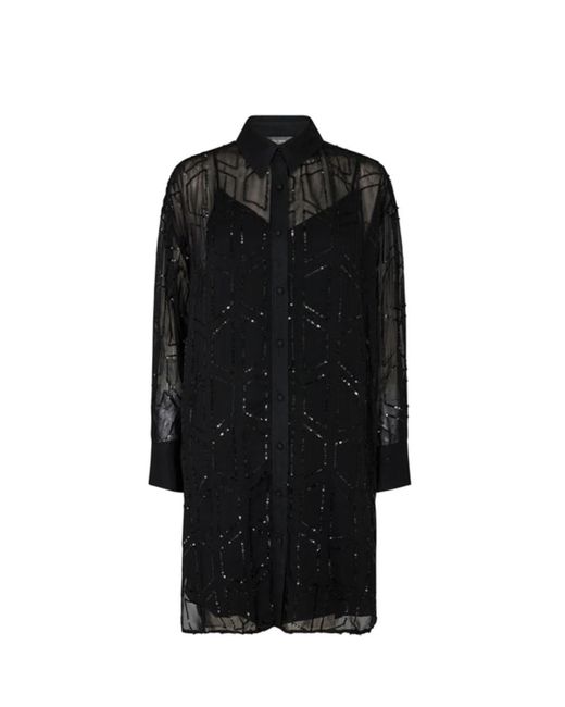 Mos Mosh Leela Sequin Shirt Dress in Black | Lyst