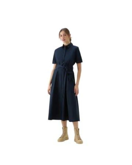 Woolrich Blue Belted Poplin Dress Melton Xs