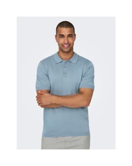 Only And Sons Only And Sons Knitted Ss Polo Sky di Only & Sons in Blue da Uomo