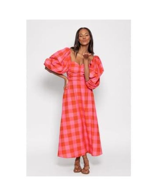 Sundress Red Rosine Gingham Print Puff Sleeve Dress Size: Xs/s, Col: Xs/s