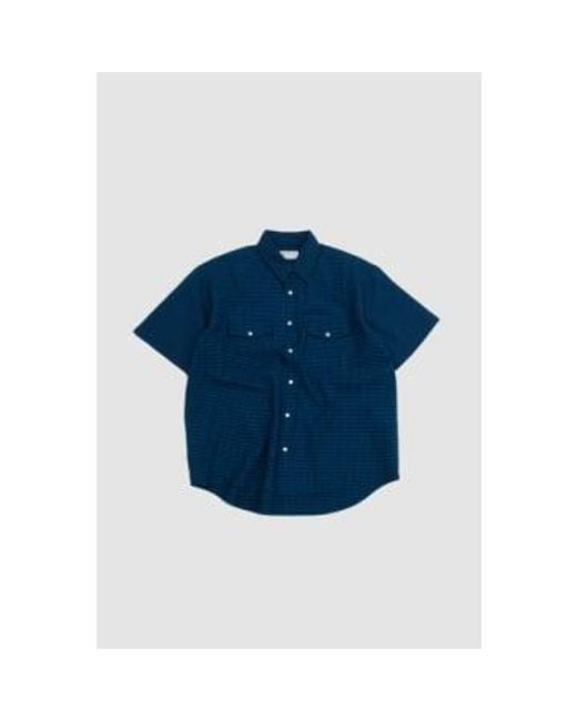 Universal Works Blue Western Garage Shirt Gingham Seersucker Navy Xl for men