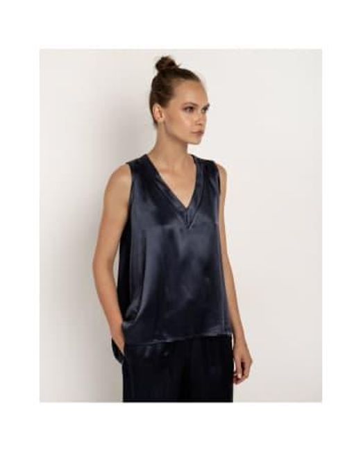 Greek Archaic Kori Blue Satin V Neck Sleeveless Vest Size: M, Col: