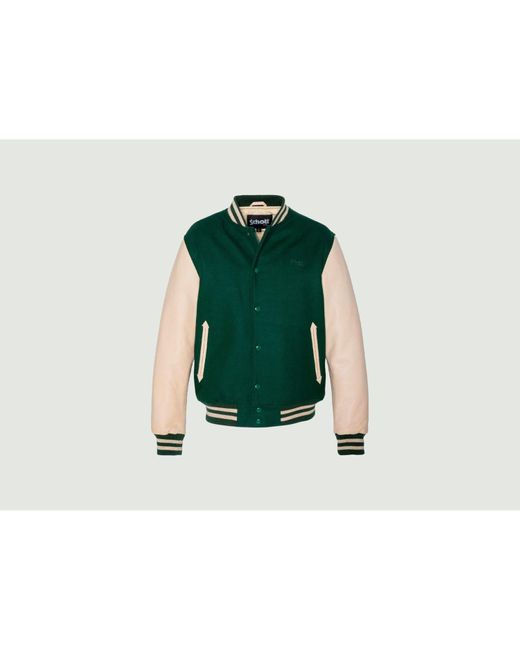 Schott Nyc Green Varsity Rib Collar Jacket for men
