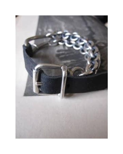 925 Oxidised And Leather Bracelet 1 di Goti in Black da Uomo