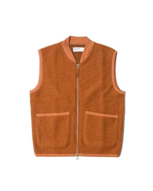 Universal Works Brown Waistcoat Zip Wool Fleece Gilet for men