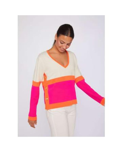 Vilagallo Pink Colour Block Sweater Ecru, & Orange Xs