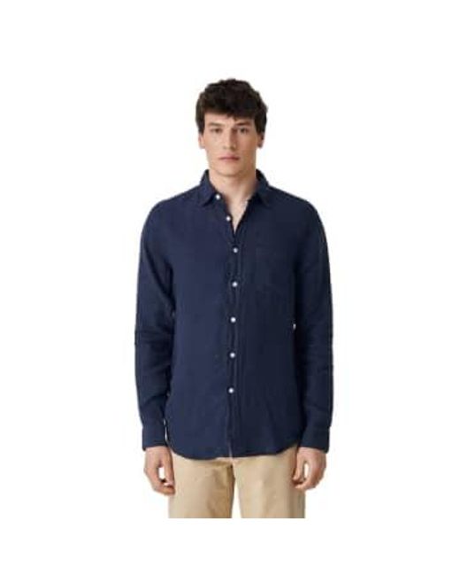 Linen Long Sleeve Shirt 1 di Portuguese Flannel in Blue da Uomo