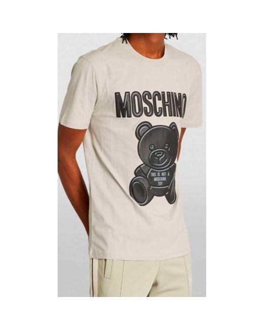 Moschino Natural Cotton T-shirt With Teddy Bear Rubberized Print – 44, Gray for men