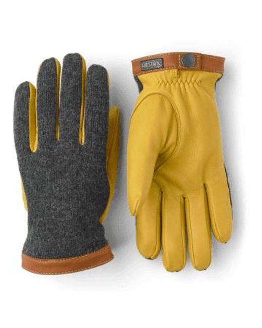 Charcoal And Yellow Deerskin Wool Tricot Gloves di Hestra in Natural da Uomo