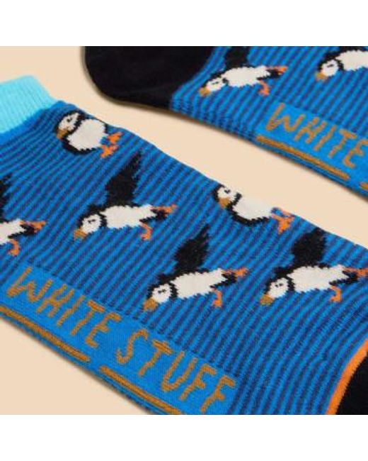 White Stuff Puffin Trainer Socks Blue Multi Uk 7-9 for men