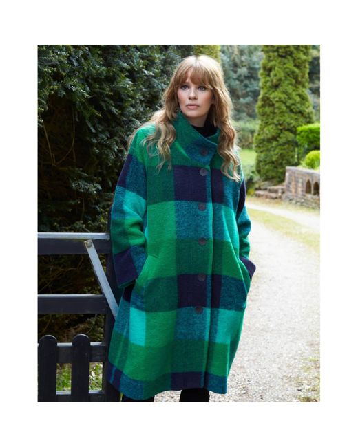 Sahara Green Wool Maxi Check Coat