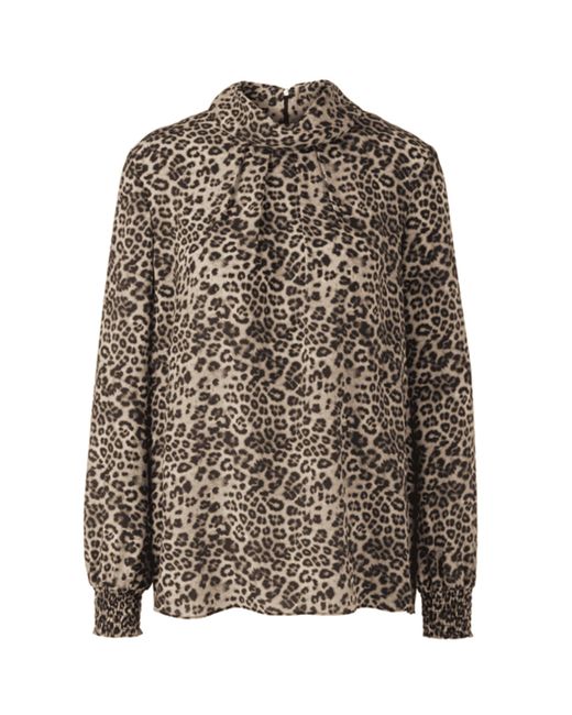 Leopard Printed Funnel Neck Blouse di Marc Cain in Brown