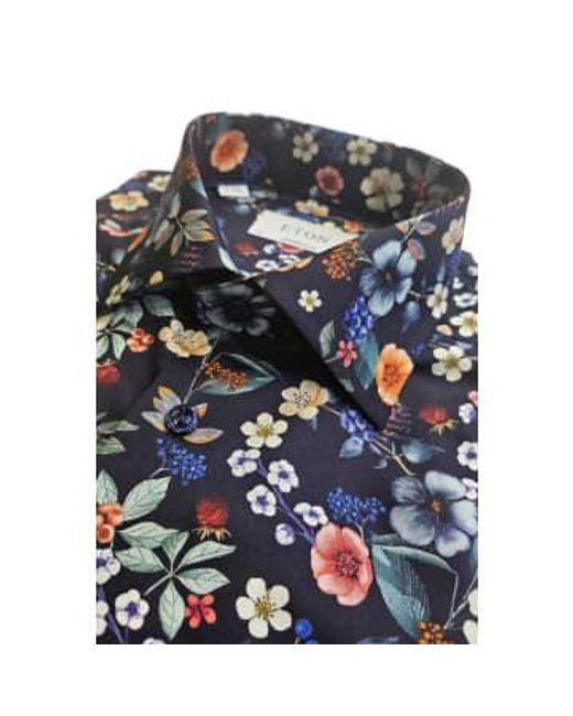 Eton of Sweden Black Navy Contemporary Fit Floral Print Signature Twill Shirt 10001099129 15.5 for men