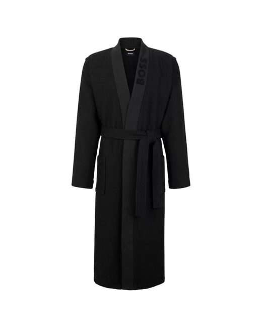 BOSS by HUGO BOSS Waffle Kimono Dressing Gown in Black for Men | Lyst