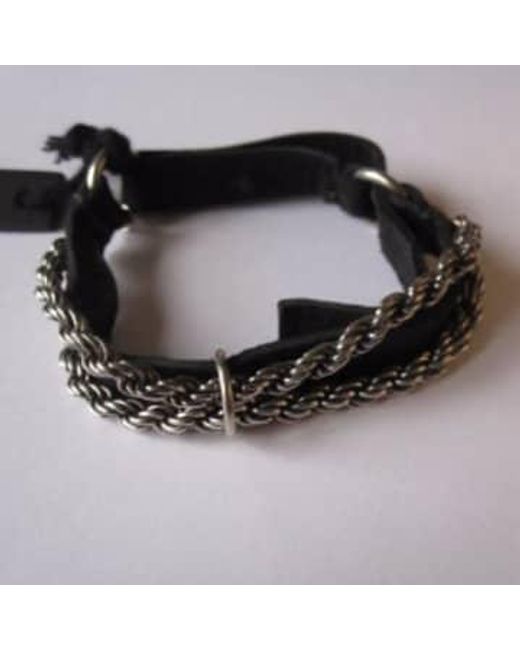 Goti Black 925 Oxidised Rope Chain And Leather Bracelet for men