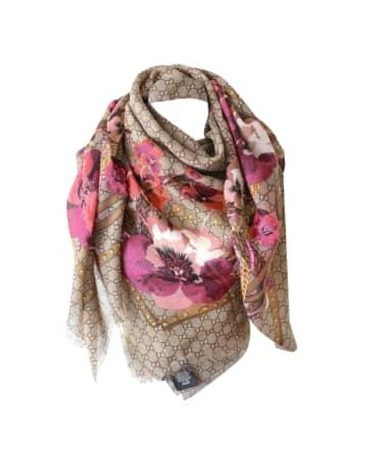 Gucci Ssima Scarf Made Of Soft And Silk Pink Flowers Print