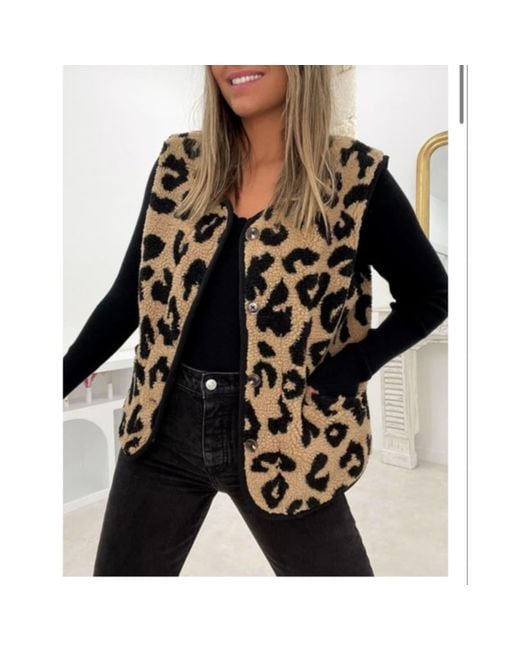 Anorak Black Graciela Leopard Print Fleece Waistcoat