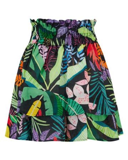 120% Lino Green Short Skirt In Washed Black Print 12