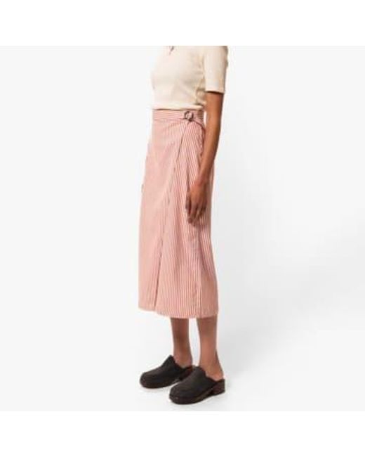 Nudie Jeans Pink Irma gestreifter jeansrock rot/weiß