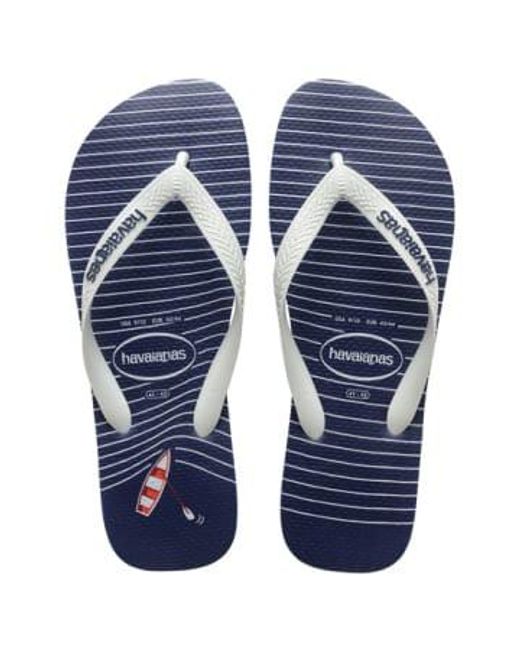 Havaianas Blue Navy And White Nautical Top Flip Flops 43/44 /