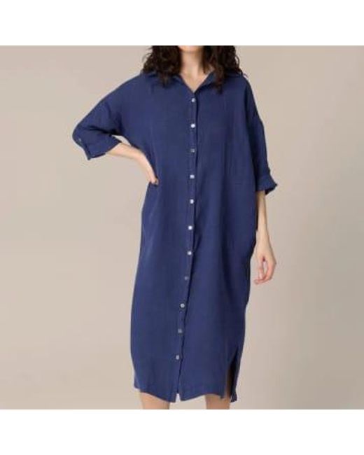 Sahara Blue Linen Shirt Dress Midnight M/l