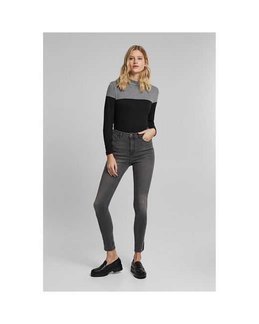 Esprit Grey Medium Washed High Waisted Recycled Skinny Jeans in Black | Lyst