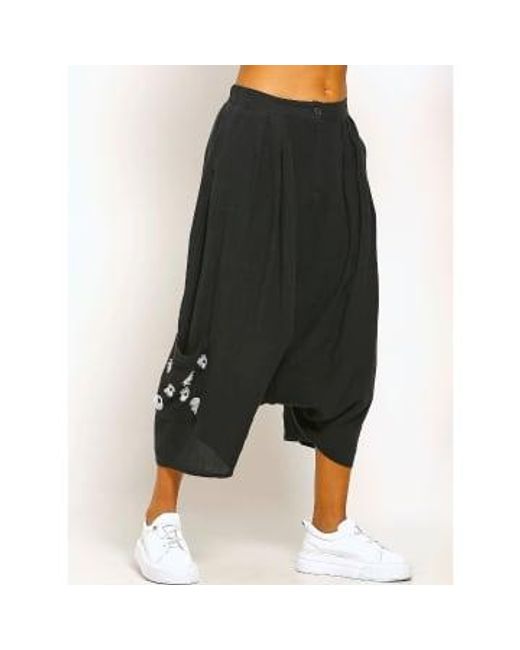 New Arrivals Black Bize Linen Trouser With White Daisies 0
