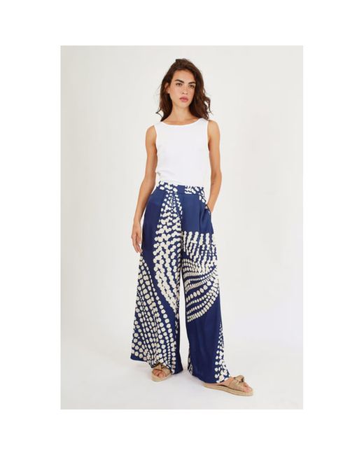 Traffic People Blue Trousers Evie Palazzo Silky Spot Print