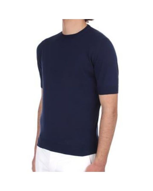 FILIPPO DE LAURENTIIS Blue Dark Lightweight Crepe Cotton Short Sleeve Knitted T-shirt 48 for men