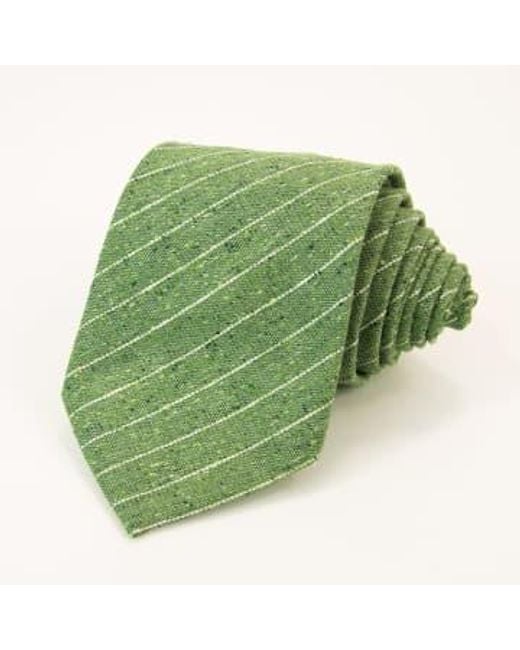 40 Colori Green Pin Striped Silk, Linen & Cotton Blend Tie Silk for men