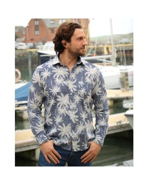 Hartford Blue Palm Navy Shirt S for men