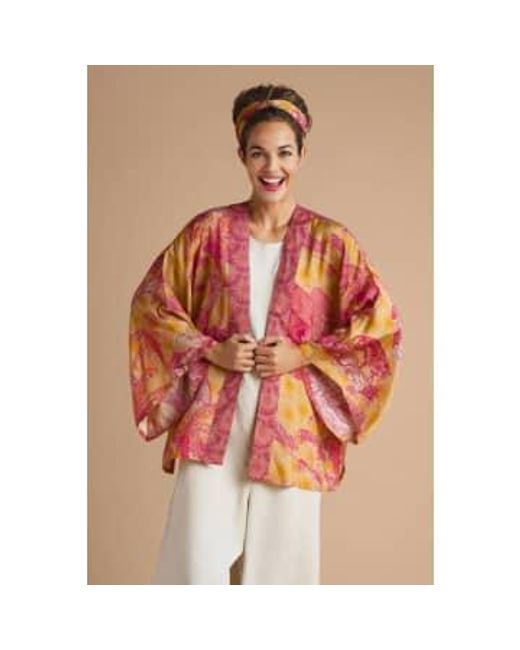 Tropical Toile Kimono Jacket In Pineapple And di Powder in Pink