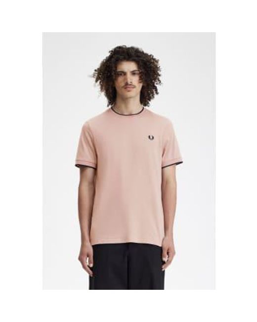 Fred Perry Pink Twin Tipped Crew Neck T Medium for men
