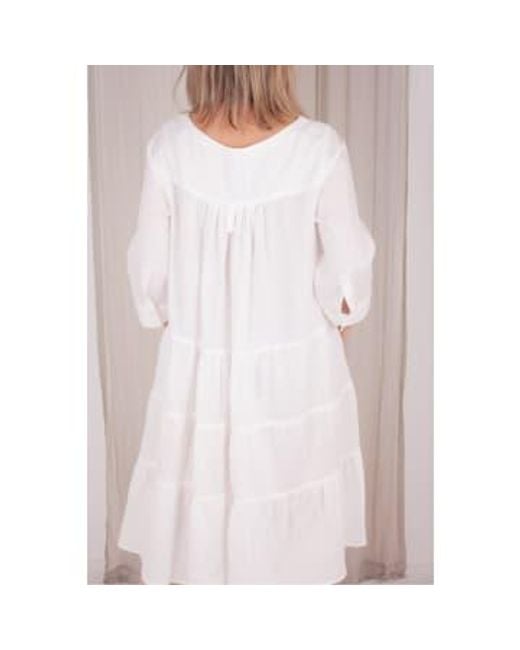 Linen Tiered Dress In Off di ROSSO35 in White