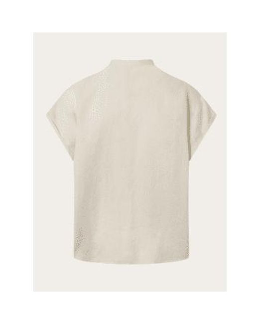 Knowledge Cotton White 2090005 Collar Stand Short Sleeve Linen Shirt Buttercream Xs