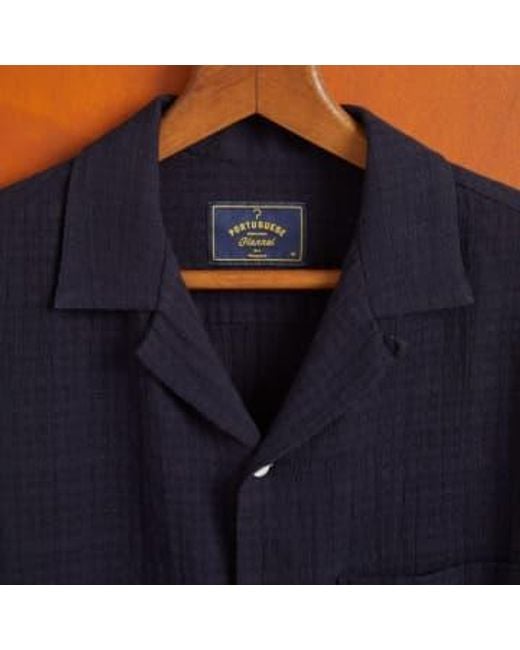Portuguese Flannel Blue Grain Cotton Short Sleeved Shirt for men