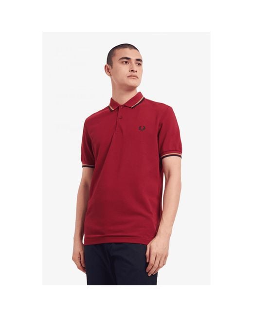 Fred Perry Cotton Slim Fit Twin Tipped Polo Claret, Willow & French Navy in  Red for Men | Lyst
